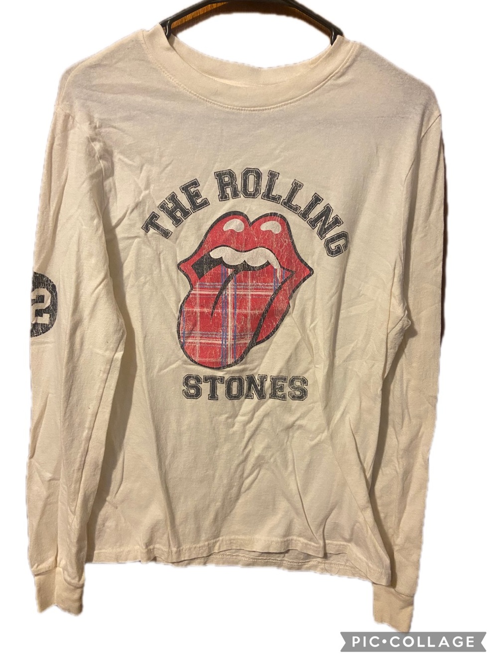 The Rolling Stones Women’s long Sleeve Graphic Tee - Cream with Red Logo